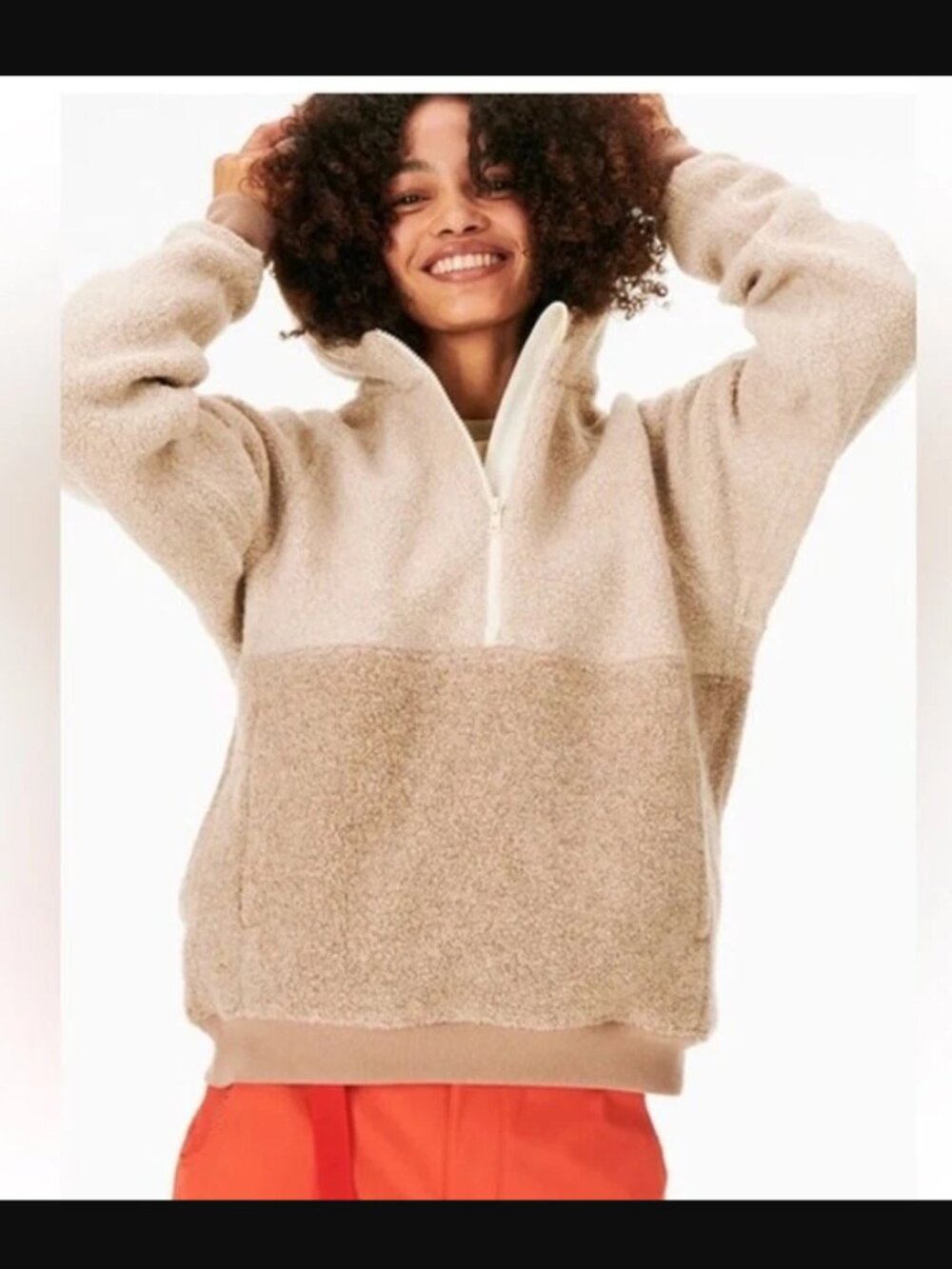 Outdoor Voices Mega‎ Fleece Cozy Wool Size Small Colorblock Beige Minimalist Top